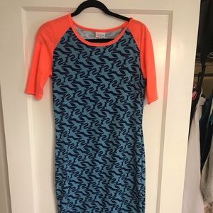 LuLa Roe Julia with blue dove pattern